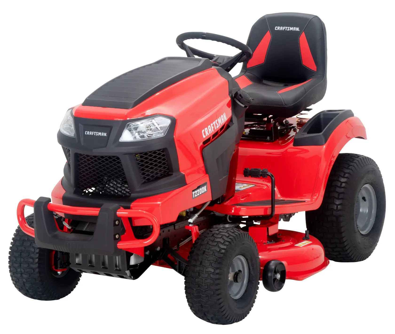 CRAFTSMAN T2200K riding mower showing high-back seat and hood