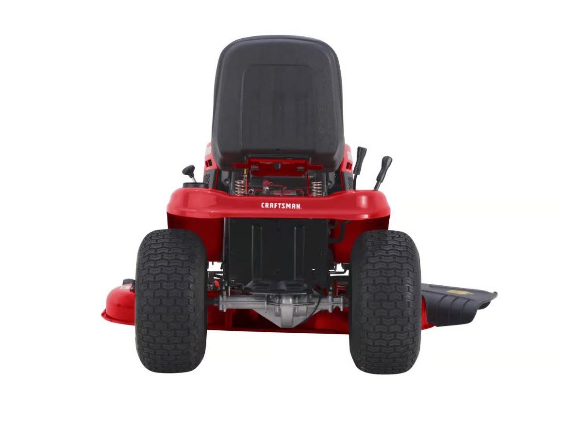 Rear view of the CRAFTSMAN T150 showing the side discharge chute