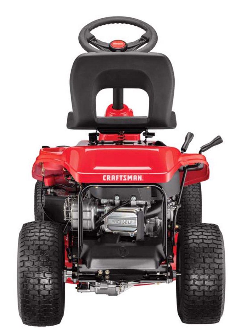 Rear view of the CRAFTSMAN R110 showing the Briggs & Stratton engine
