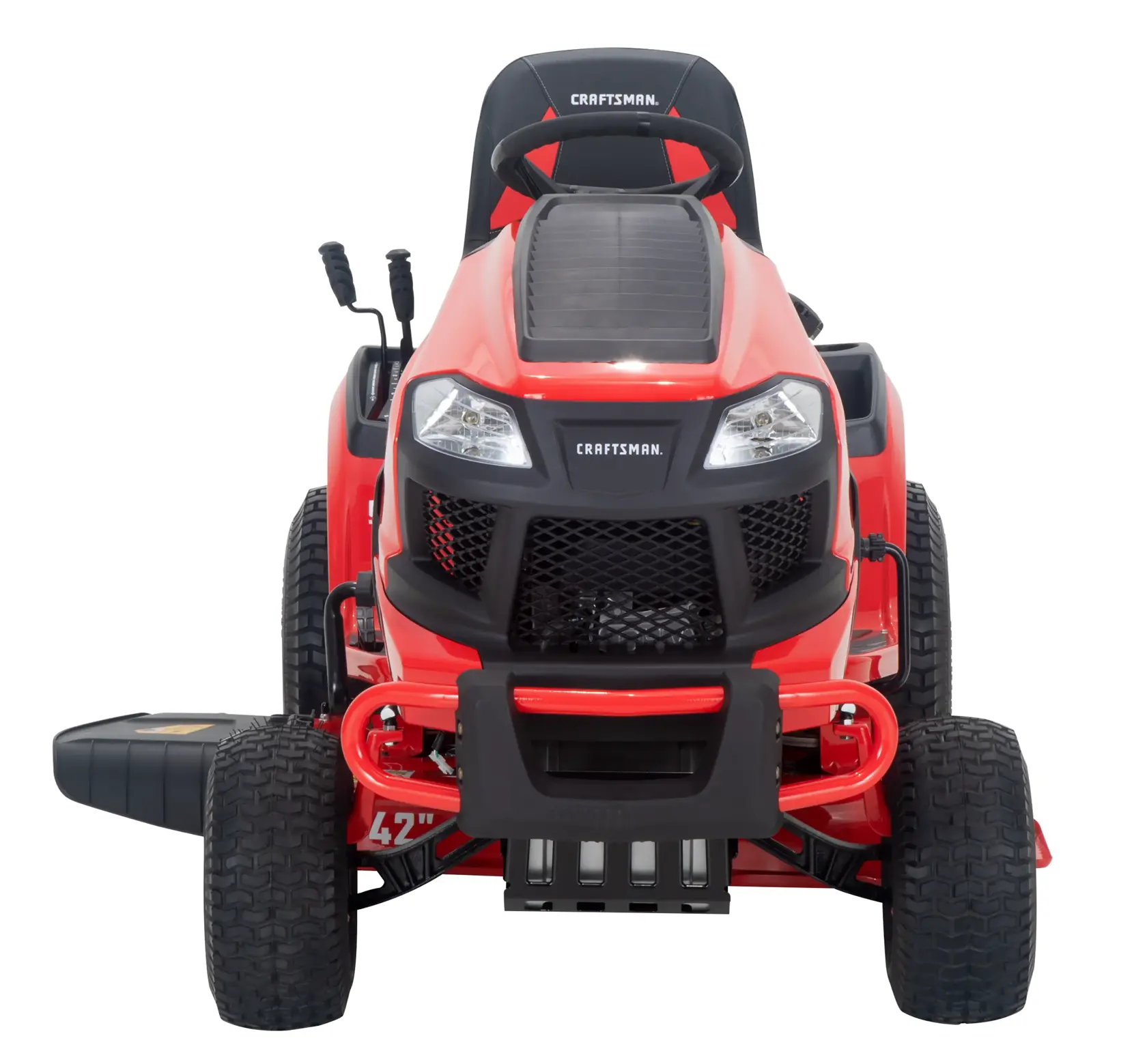 Head-on view of the CRAFTSMAN T2200K with LED headlights and brush guard