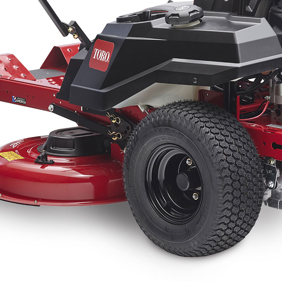 Wide rear tires reduce rutting in soft ground